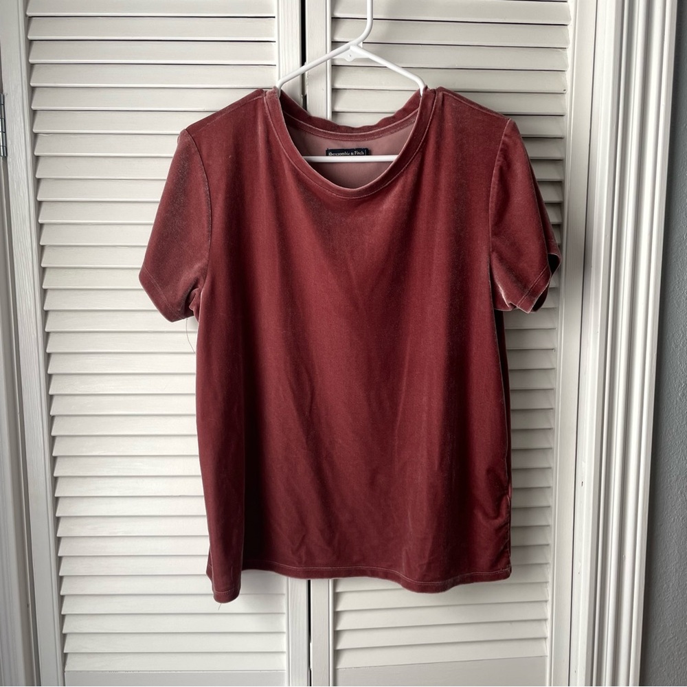 Abercrombie Velvet Short Sleeve Top - Dusty Pink